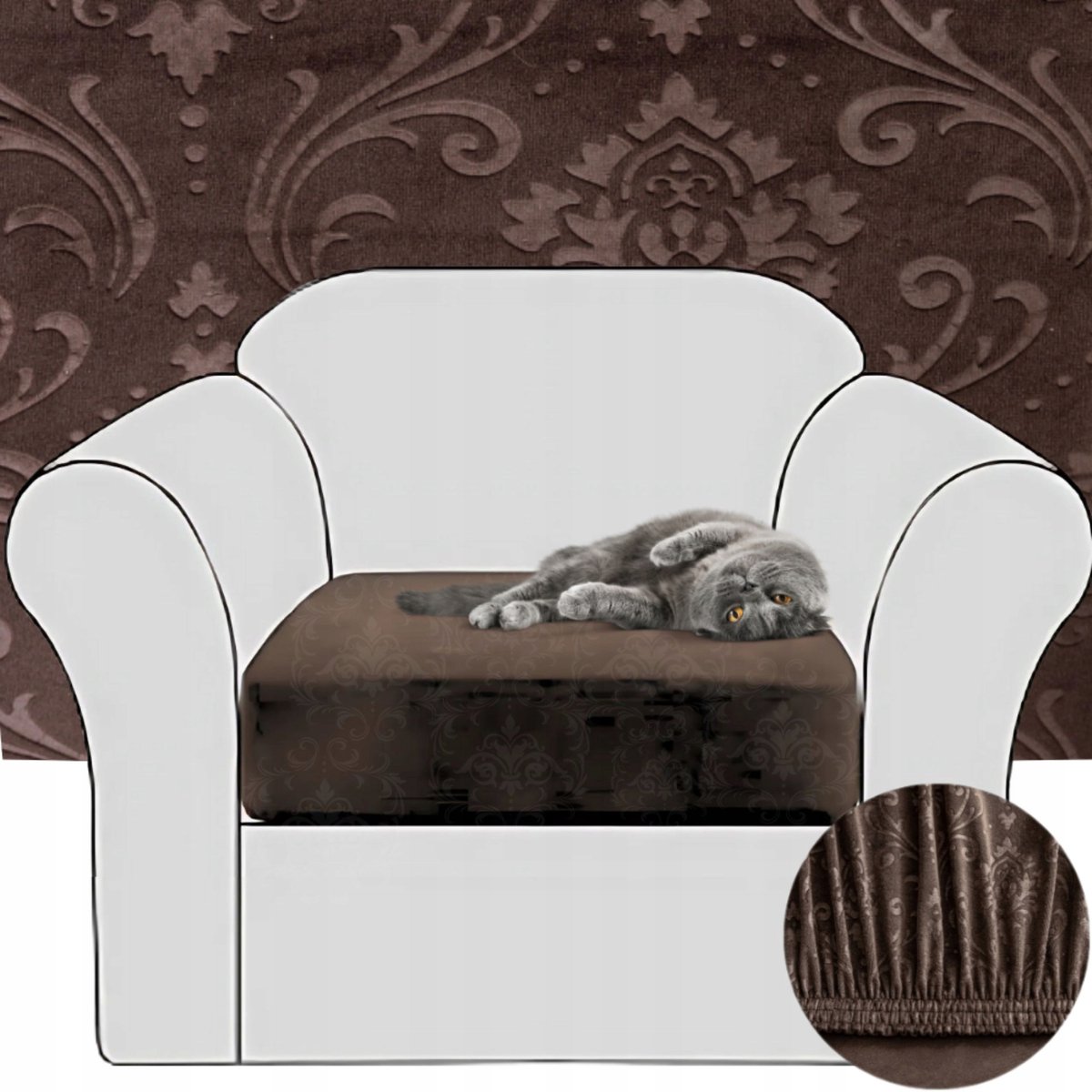 Elastisch Bankhoes Velours met Ornament - Brons