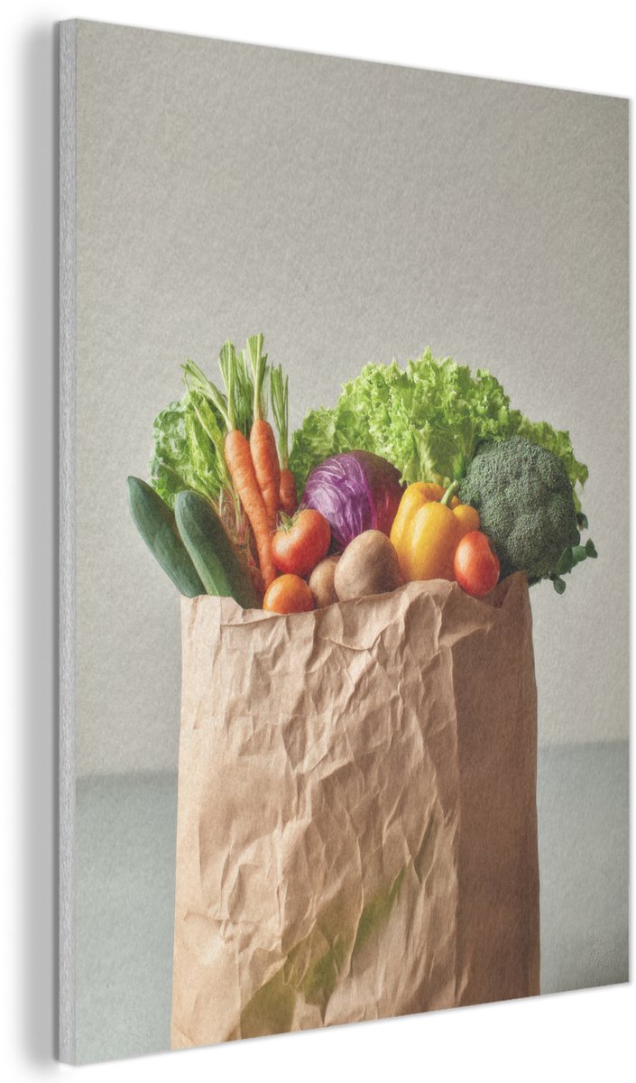 Akoestisch wandpaneel 70x100 cm - Vilt schilderij Papieren - Boodschappen - Groente - Kleurrijk - Akoestische panelen - Geluidsdempende wanddecoratie - Geluidsisolatie woonkamer - Muurdecoratie geluidspanelen