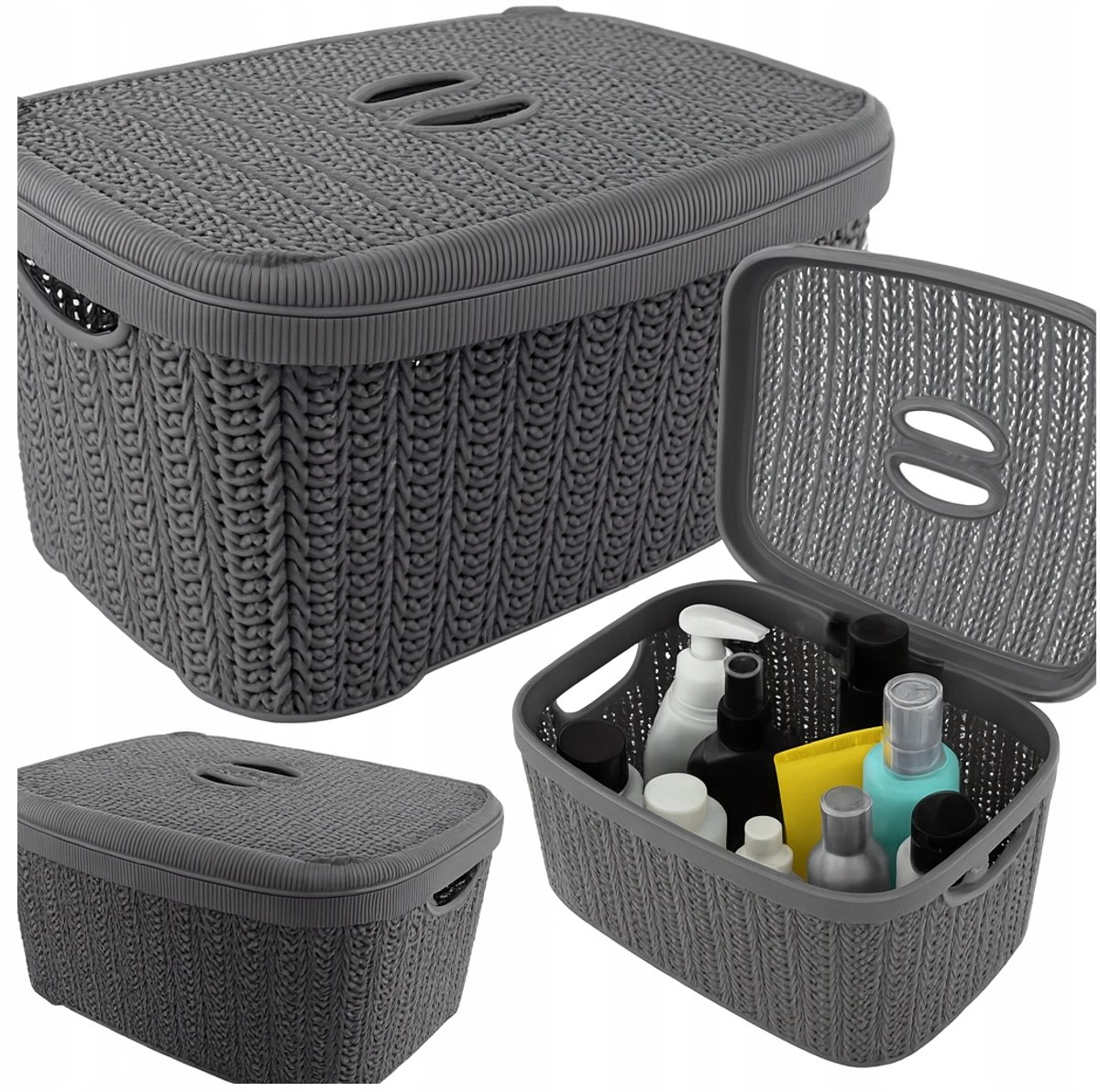 KNIT Opbergmand 12L met Deksel - Plastic Organizer voor Lade & Badkamer