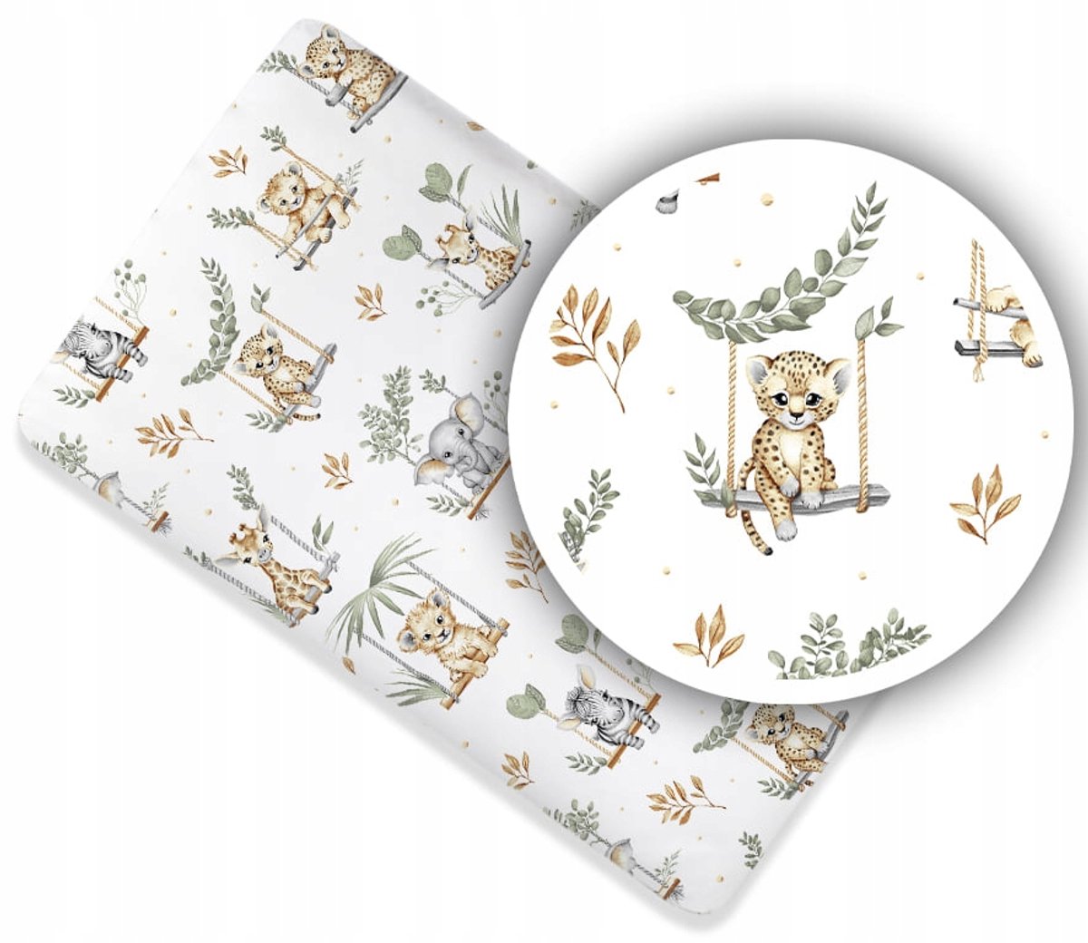 Merkloos Katoenen Hoeslaken met Elastiek voor Kinderbed 160x80cm - Dieren