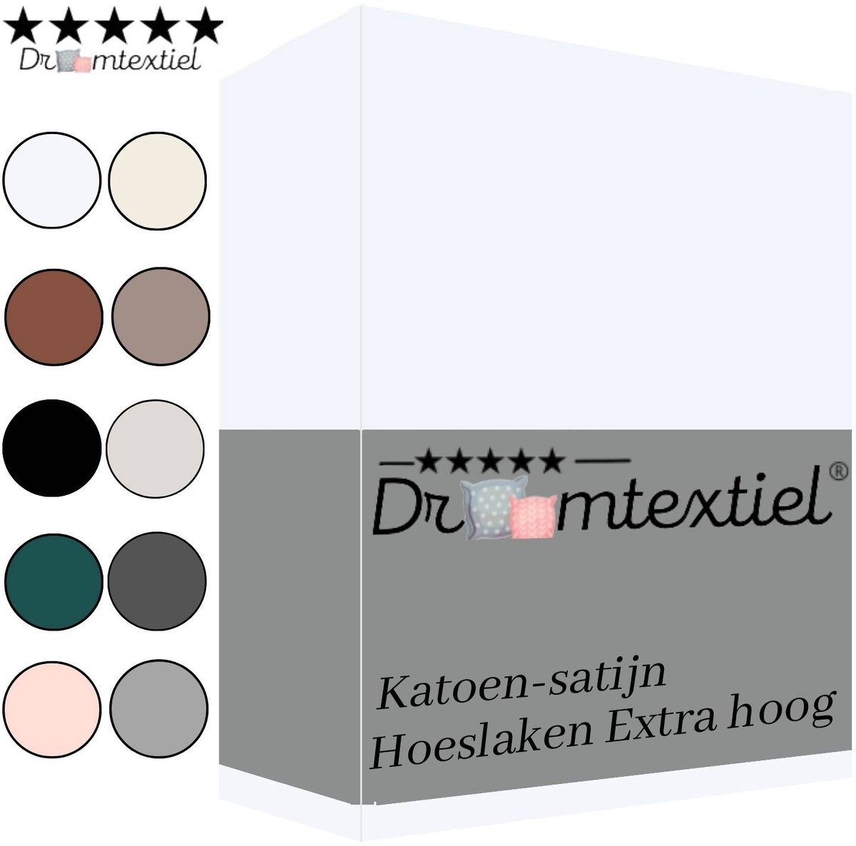 Droomtextiel Katoen Satijnen Hoeslaken Wit 200x220 cm - Hoogwaardige Kwaliteit - Perfecte Pasvorm - Super Zacht - Hoge Hoek