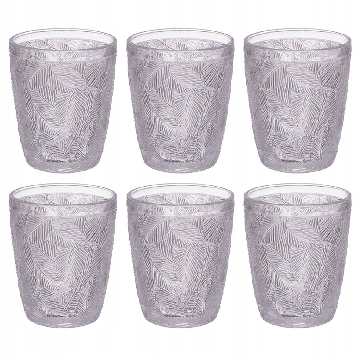 LEAVES Glazen Set 300ml - 6 stuks - Roze glas met Bladmotief