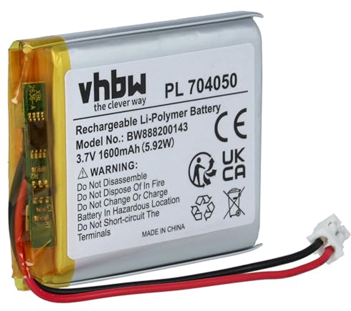 Vervangende Batterij voor Tafel- en Bedlamp (1600mAh, 3.7V, Li-Polymer)