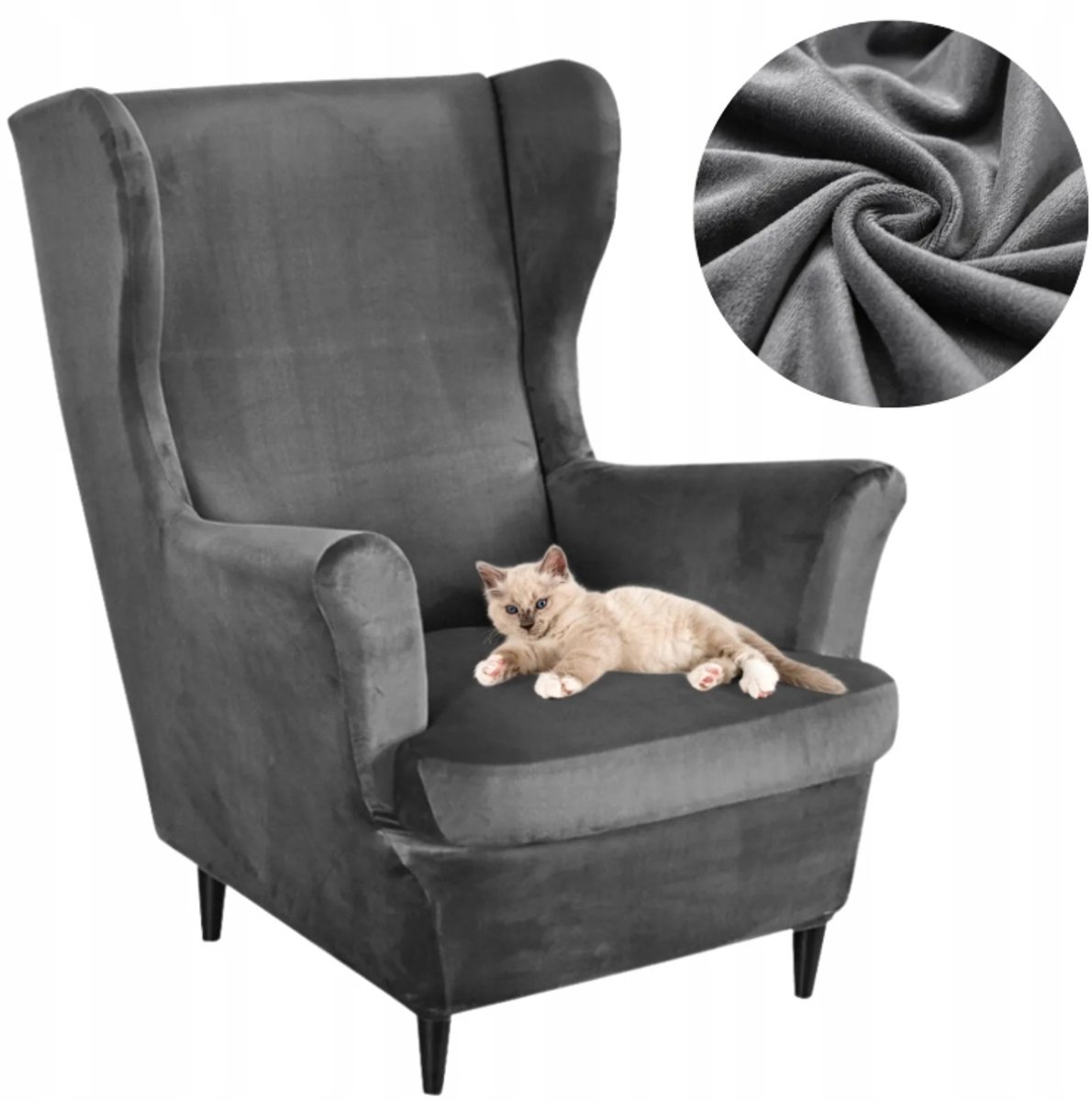 Fauteuils van elastisch velours - Grijs - Universeel & Dik