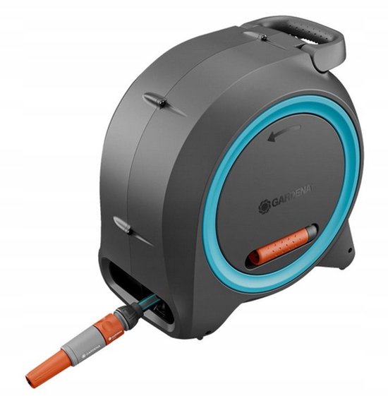 Gardena Dual M/L slanghaspel 25m waterslang automatisch oprolsysteem wandmontage draaggrepen sproeikop
