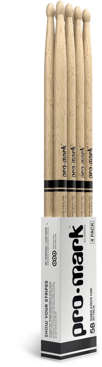 ProMark PW5BW-4P Classic Attack 5B Shira Kashi Oak 4-Pack drumstokken set