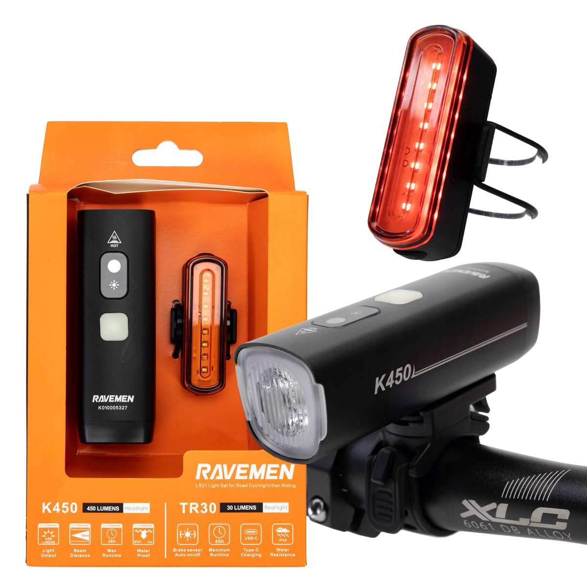 Ravemen K450+TR30 Fietsverlichting Set - 450/30 Lumen, USB-C