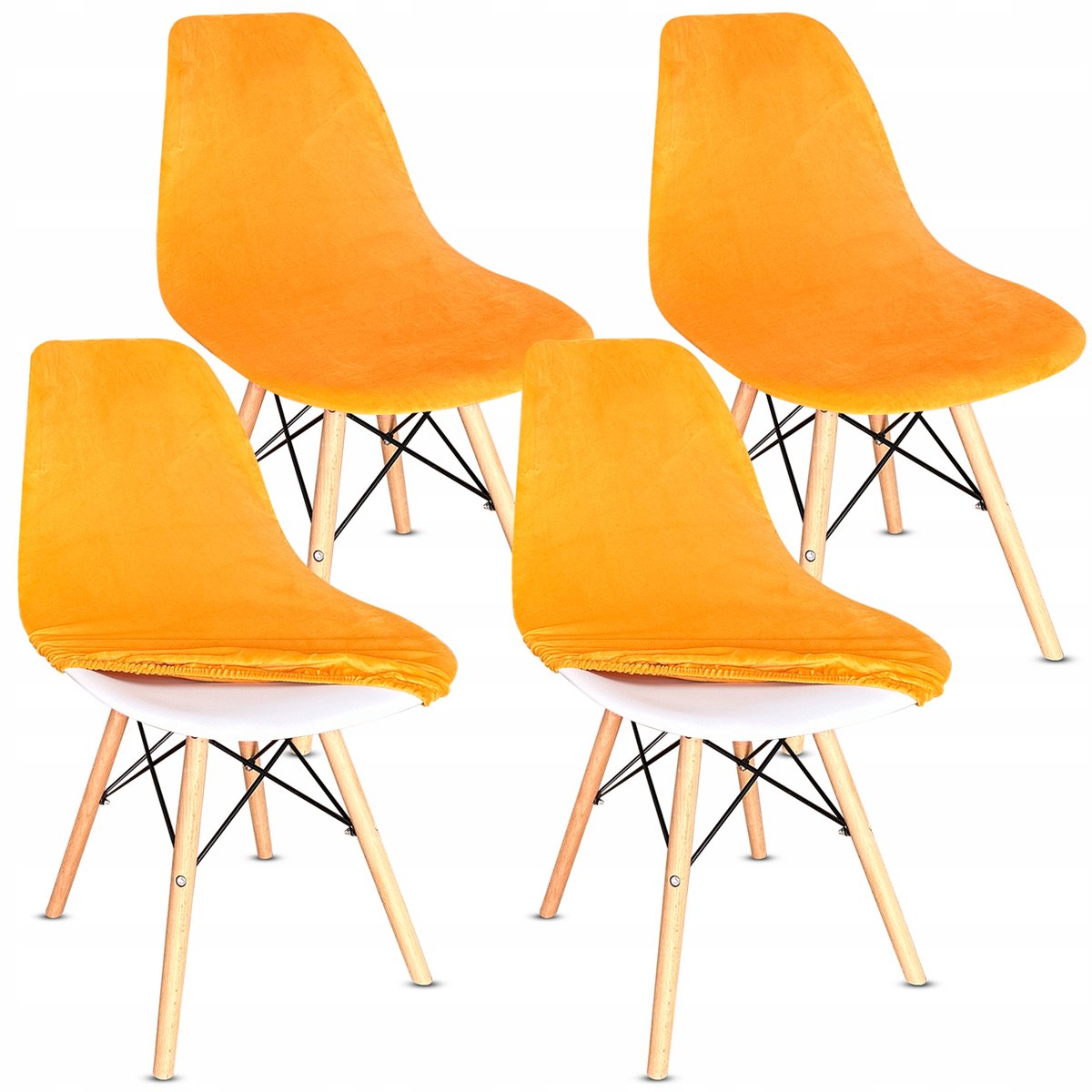 4x Velours Stoelhoezen Mosterdgeel - Scandinavische Stijl