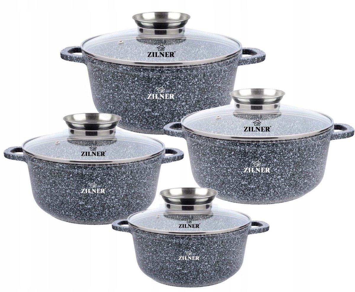 8-delige Marmite Set Grijs met Aroma Knop - Non-stick