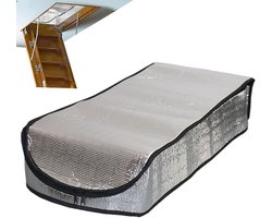 1 Zolderisolatiehoes - Brandwerende neerklapbare isolatiehoes - 138×63,5×28 cm - Opvouwbaar - Herbruikbaar - Geschikt voor winterisolatie van plafonddoorvoeren, ventilatieopeningen, kelders, trappenhuizen en entrees van huizen/appartementen - Zilver