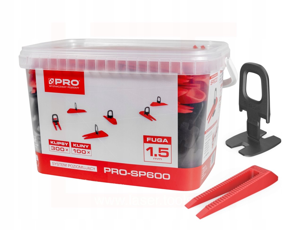 PRO-SP600 levelsysteem 1,5 mm MIX: 300 clips + 100 wiggs in emmer