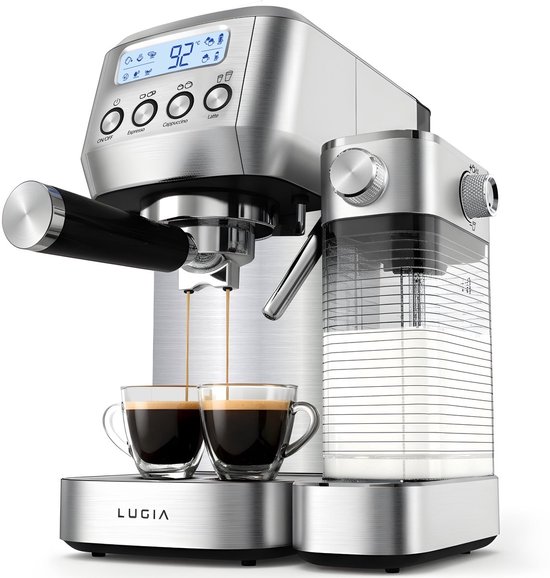 Lugia pistonmachine 2025 – automatische melkopschuimer – 20 bar – zwart