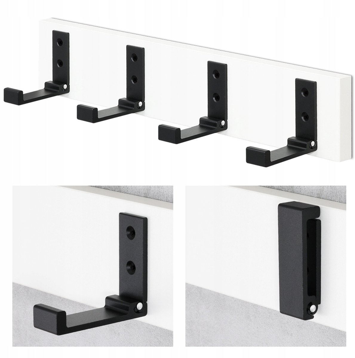 Wandkapstok met 4 opklapbare haken, loftstijl, wit