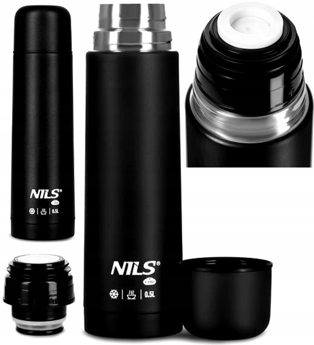 Nils Camp Thermos RVS 500 ML Zwart - Houdt Drankjes Warm/Koud