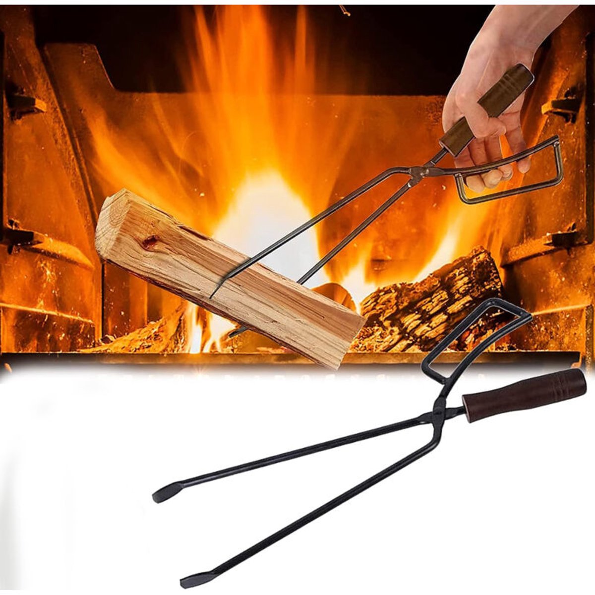 Haardhouttang- 40 cm- zware haardhouttang- haardaccessoires- haardbestek- brandwerende lange haardhouttang voor kampvuren- open haarden