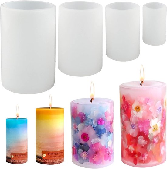 Moules à bougies Sander Shop (lot de 4) pour la Coulage de bougies cylindriques en Siliconen et résine. Bougies pour la Coulage de bougies Siliconen 3D , de Bougies et de porte- Moules de coulage .