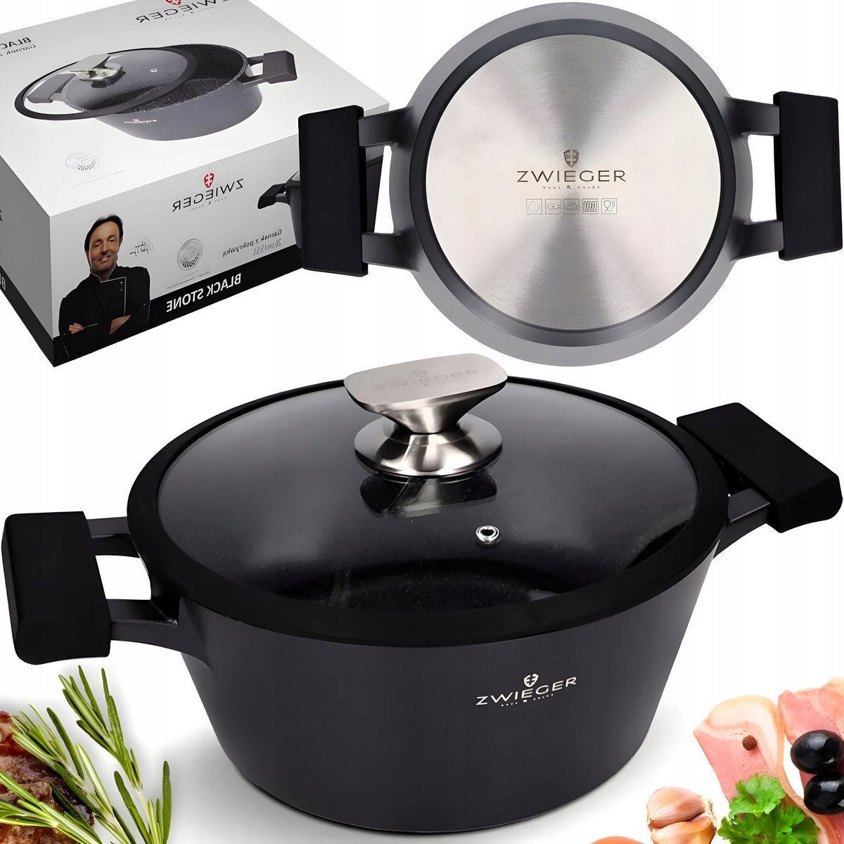 Zwieger Black Stone Aluminium Pan met Deksel - 24cm, 3.5L