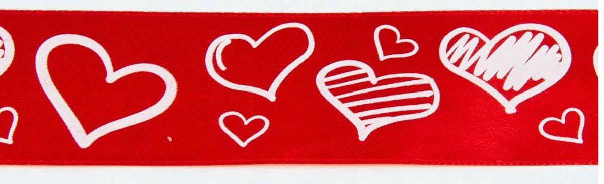 Rode Satin Lint met Hartjes - 38mm x 25m - Valentijnsdecoratie