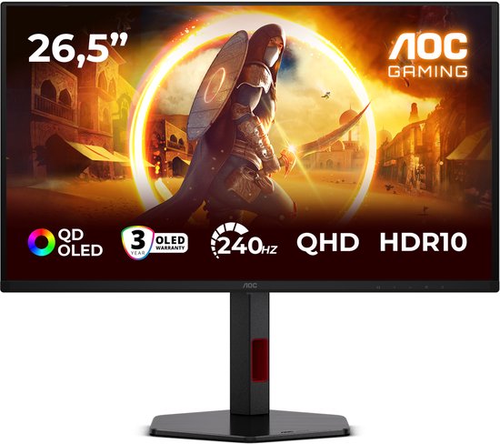 AOC Q27G4ZDR 27 inch QD-OLED Gaming Monitor QHD 2560×1440 240Hz HDR10 HDMI 2.1 AdaptiveSync USB-Hub Ergonomisch