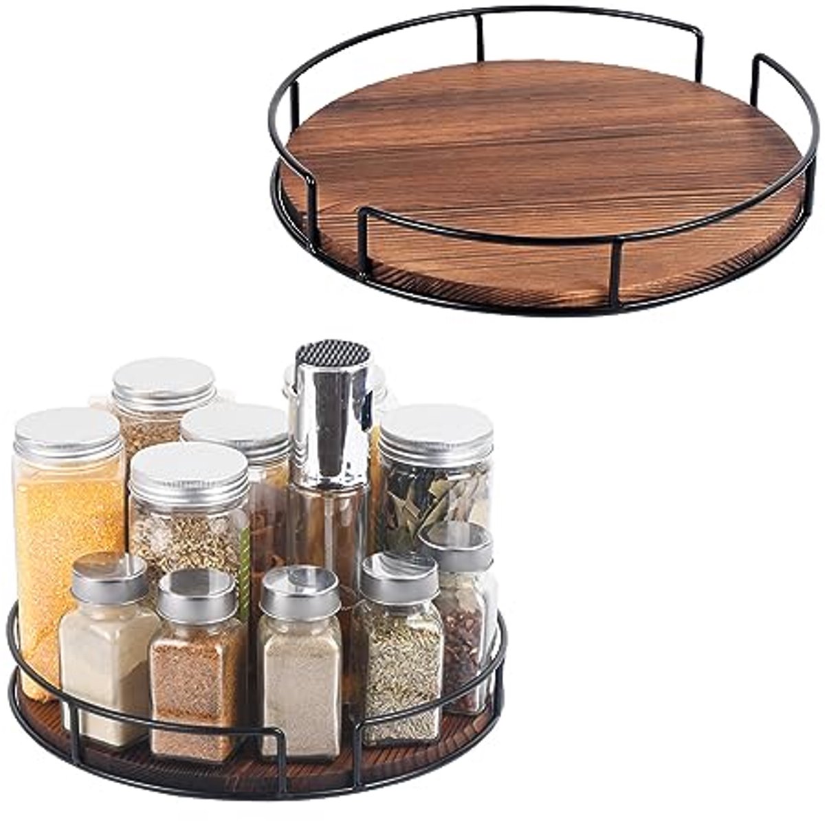 Lazy Susan Organizer 9 inch & 10 inch - Antislip Houten Draaitafel voor Kast, Keuken, en Koelkast