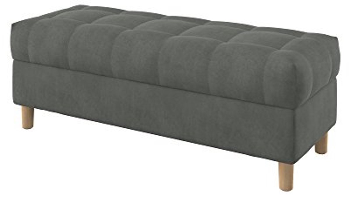 Knooploze Zitbank met Opbergruimte - Gestoffeerde Voetenbank in Majestic Velvet Grey - 120 cm Breed