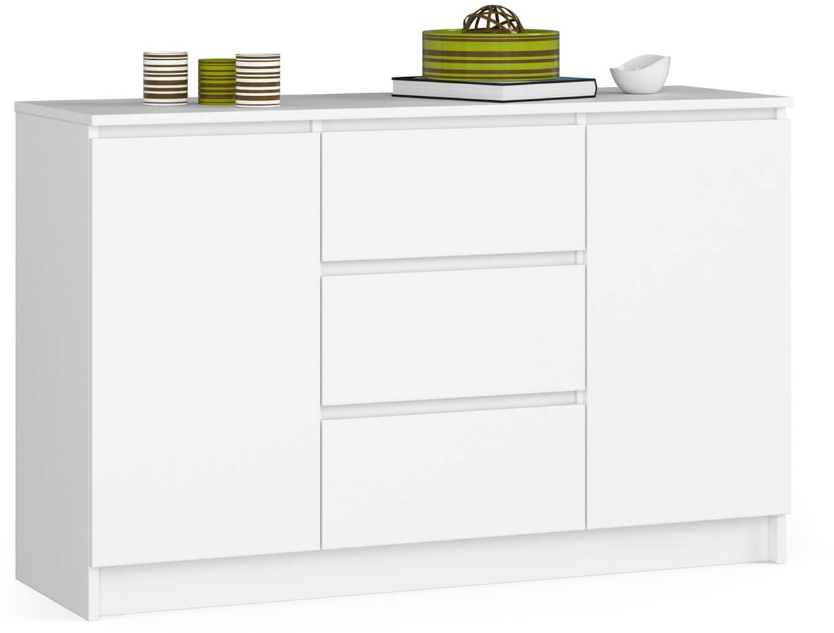 Akord Ladekast K120 met 3 Lades en 2 Deuren / AKORD Furniture Factory / Wit / 120 x 77 x 40 cm