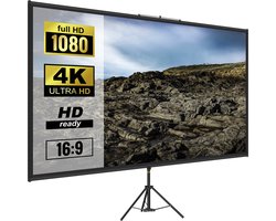 VEVOR Projectiescherm 228,6cm Projectorscherm 4K HD Projector Screen van Polyester en Aluminiumlegering met Verstelbaar Aluminium Statief en 160 Graden Kijkhoek voor Thuisbioscoop, Vergaderruimte, enz