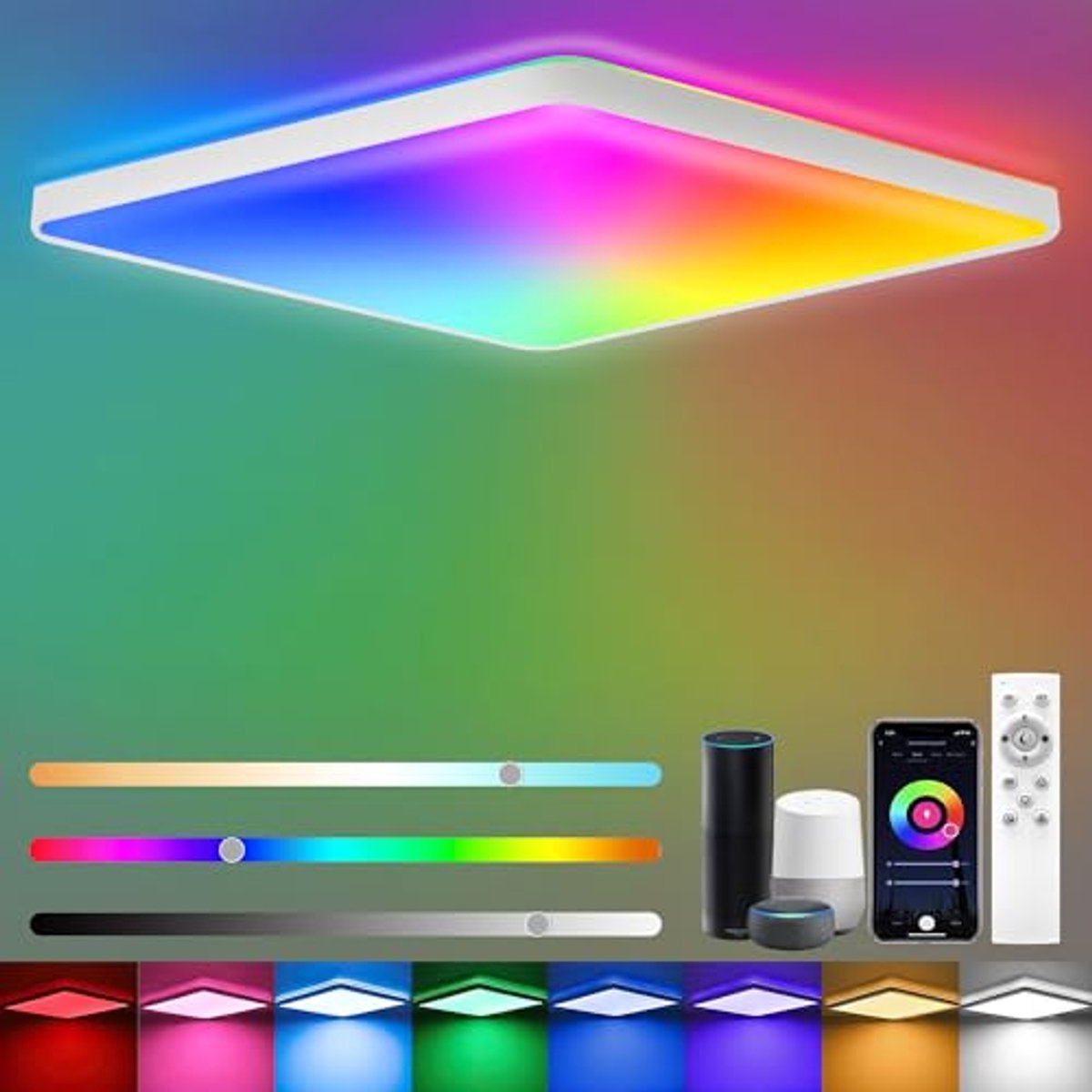 Dimbare RGB Led-plafondlamp met Afstandsbediening en Smart App - 24W, 2400 Lumen - Ideaal