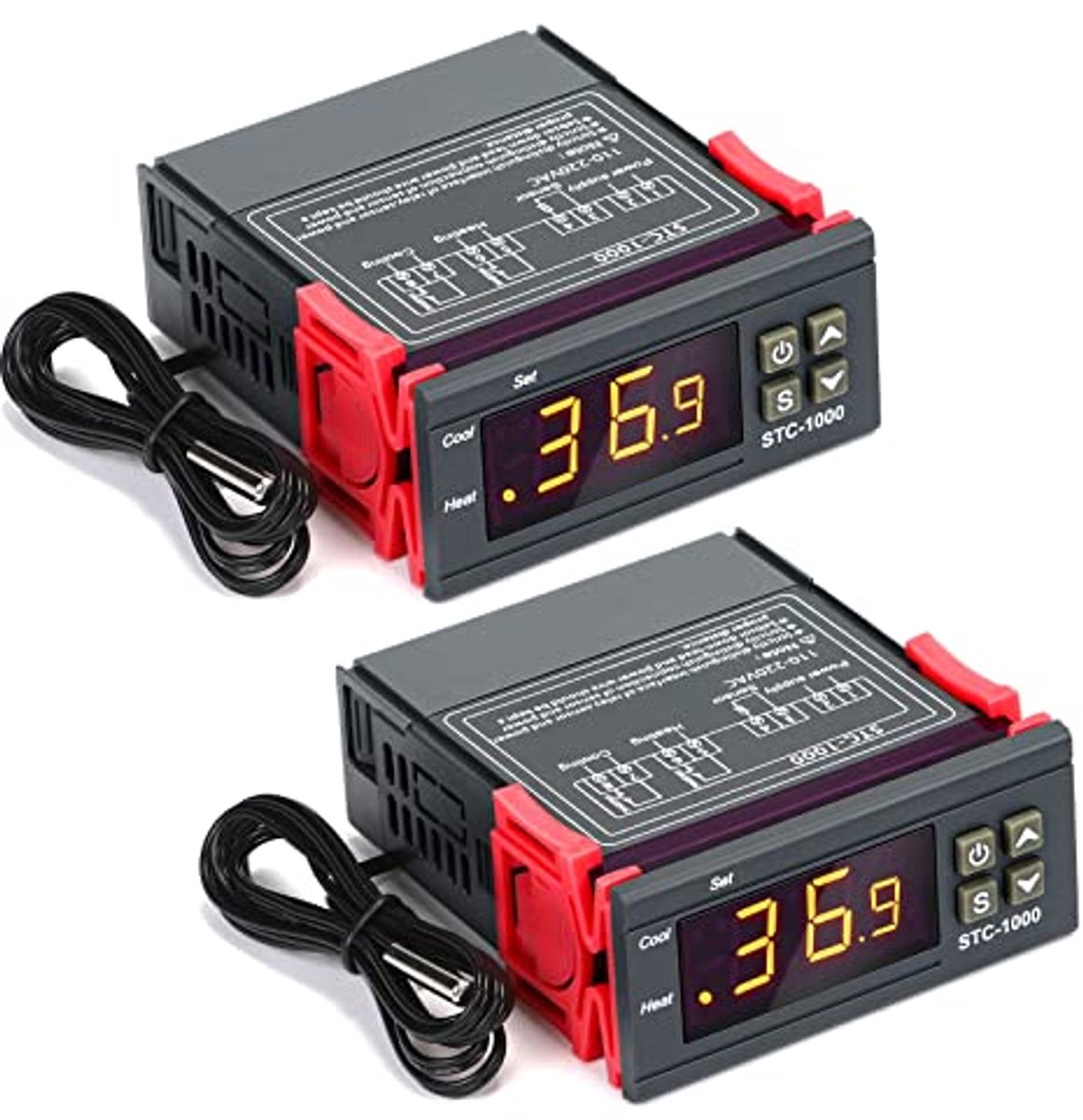 Digitale Temperatuurregelaar AC 110V-220V - Instelbare Thermostaat met Sensor voor Koeling en Verwarming - 2 Stuks
