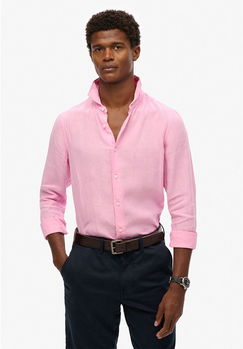 Superdry Linnen vakantie-overhemd met lange mouwen Heren Lange mouwen shirts Roze