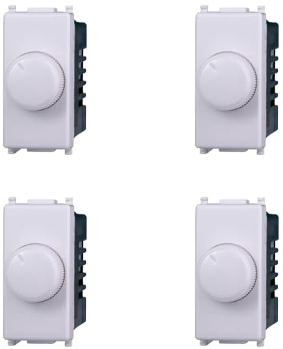 Dimmer met Draaiknop voor Ohmse Lasten - 100W tot 1000W, Wit - Set van 4 Stuks