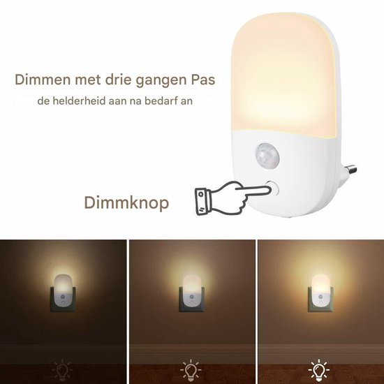 QTTVBTNA -Nachtlamp met Bewegingssensor voor Stopcontact, Instelbare Helderheid, Warm Wit Licht voor Slaapkamer, Trap en Kinderkamer (1 Stuks, Wit) van QTTVBTNA — afbeelding 2