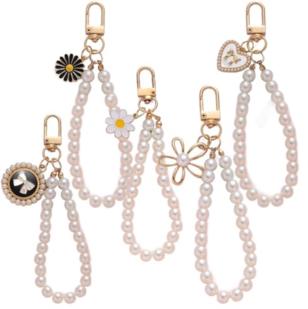 Universele Telefoonketting met Parels - 5 Stuks Korte Mobiele Telefoonhanger