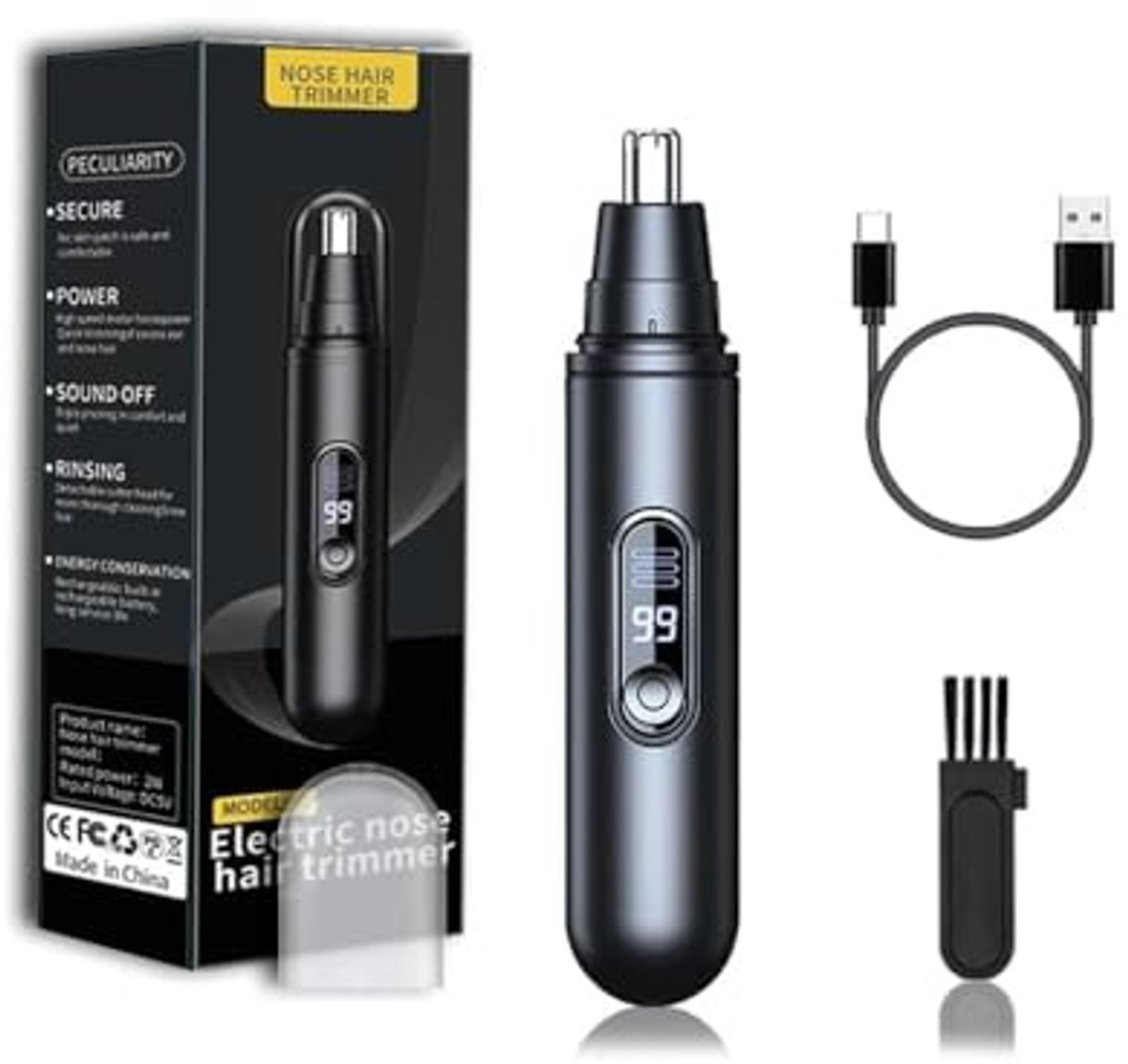 Oplaadbare Neushaartrimmer met LED-display - Waterdicht en Pijnloos voor Oren, Wenkbrauwen en Gezichtshaar