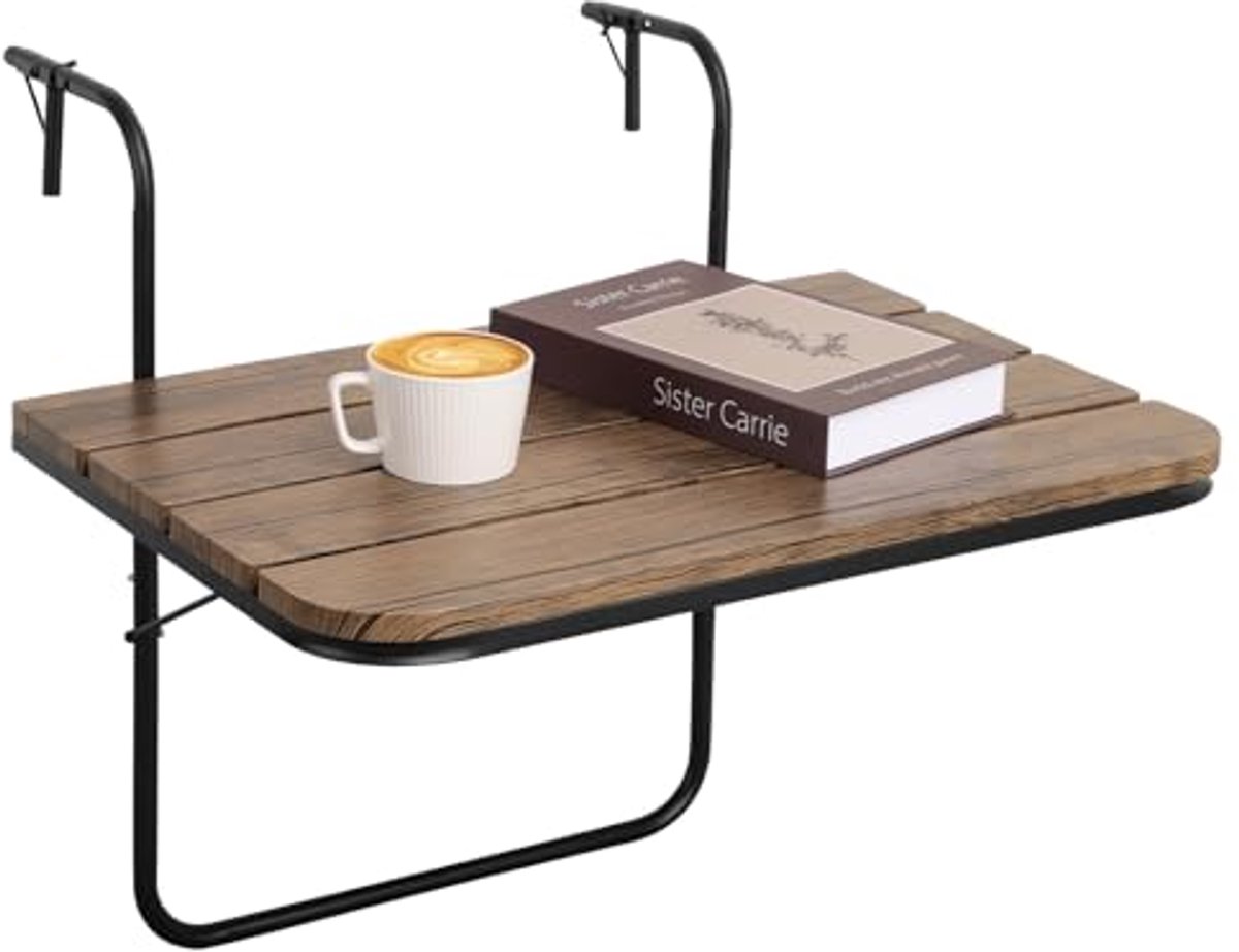 Houten Opvouwbare Balkon Tafel - Verstelbare Balkonbar voor Handgrepen - Ruimtebesparende Buitentafel