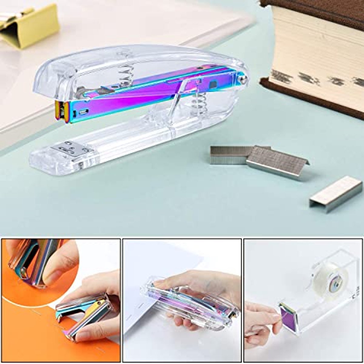 Kleurvolle Nietmachine Set voor Kantoor en Thuis - Inclusief Tape Dispenser, Nietverwijderaar en 1000 Stuks 26/6 Nietjes