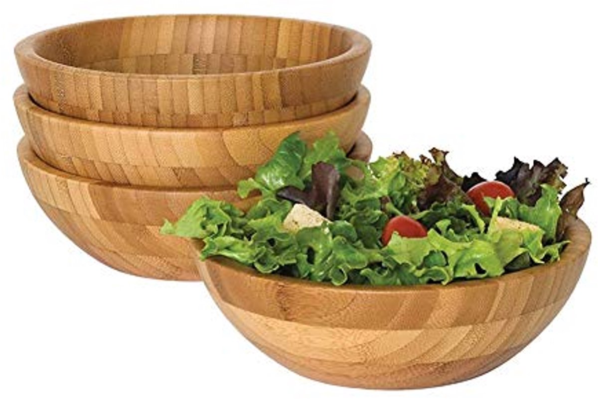 Set van 4 Serveerkommen van Bamboe voor Salade, Fruit en Pasta - 5.5x2.5 inch