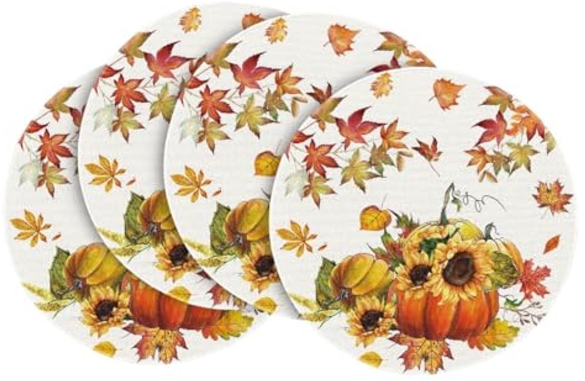 Herfst Ronde Placemat Set van 4 - 37cm Washable Tafel Decoratie voor Feesten