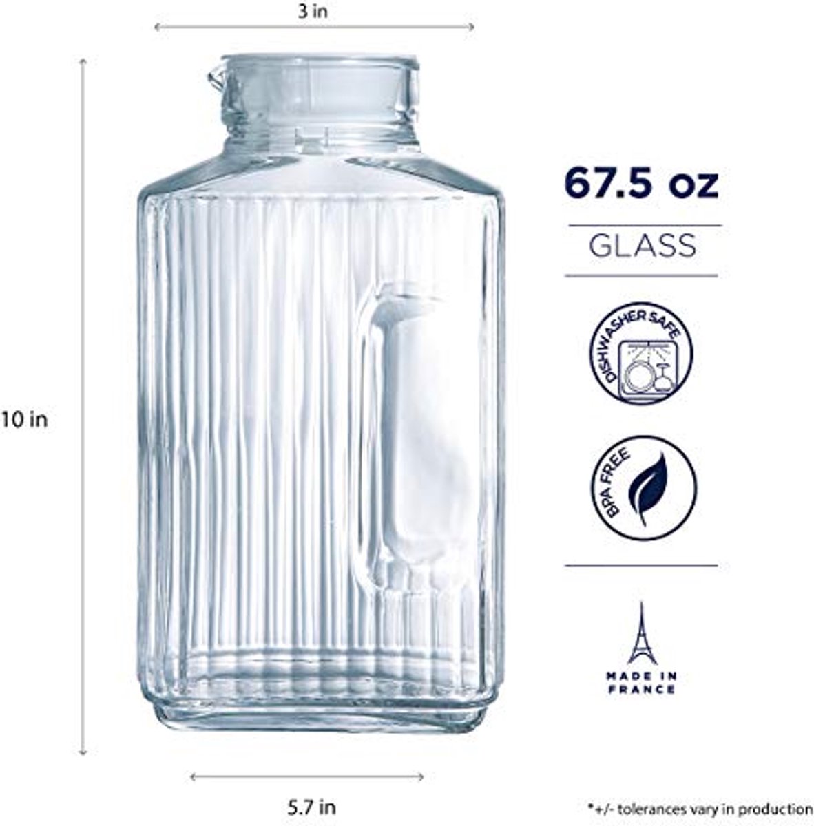 Koelkast Kruik Met Deksel, 2 Liter, Glas, Transparant