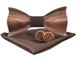 Houten Vlinderdas - Geëmbosseerde Vlinderdas - Voor Bruiloften & Galafeesten - 1 Stuk - Mannenmode Bruin