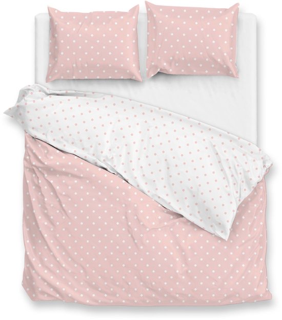 Zohome Dekbedovertrek Punta Di Cotone - Roze - Lits-jumeaux - Dekbedhoes van 100% Katoen - Punten - 240x220 + 2 slopen 60/70 cm