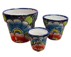Mini Mexicaanse Aardewerk Plantenbakken - Handgeschilderde Talavera Stijl 3-delige Set
