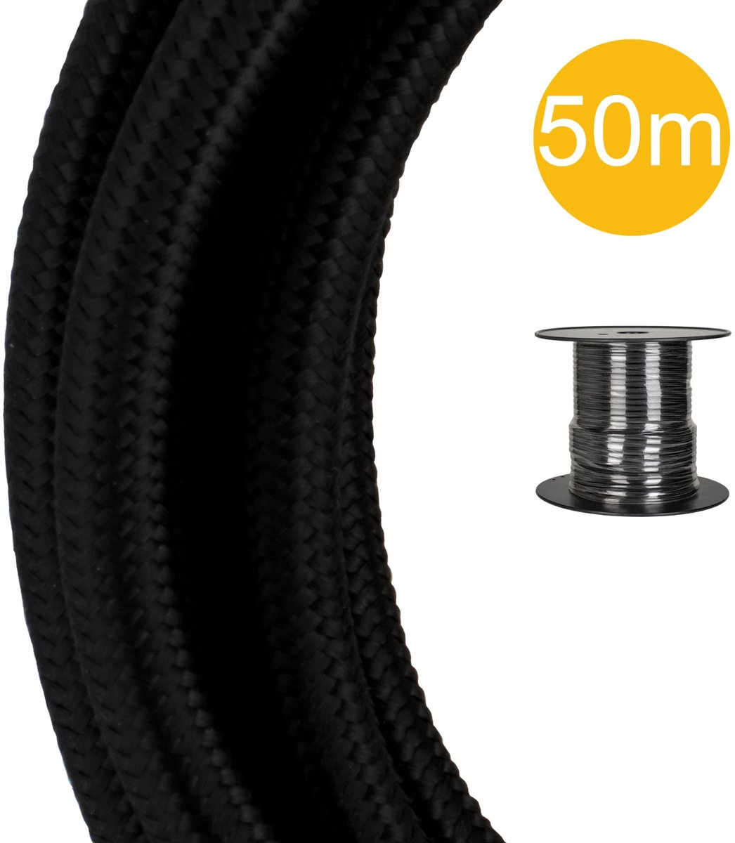 Bailey textielsnoer op rol 50 meter 2x0.75 mm2 - zwart (140317)