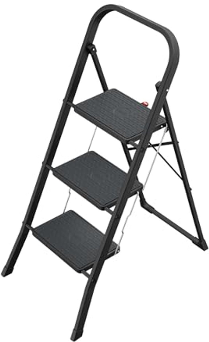 Vouwladder Metaal Zwart - 3 Treden, Antislip, Veilig en Compact