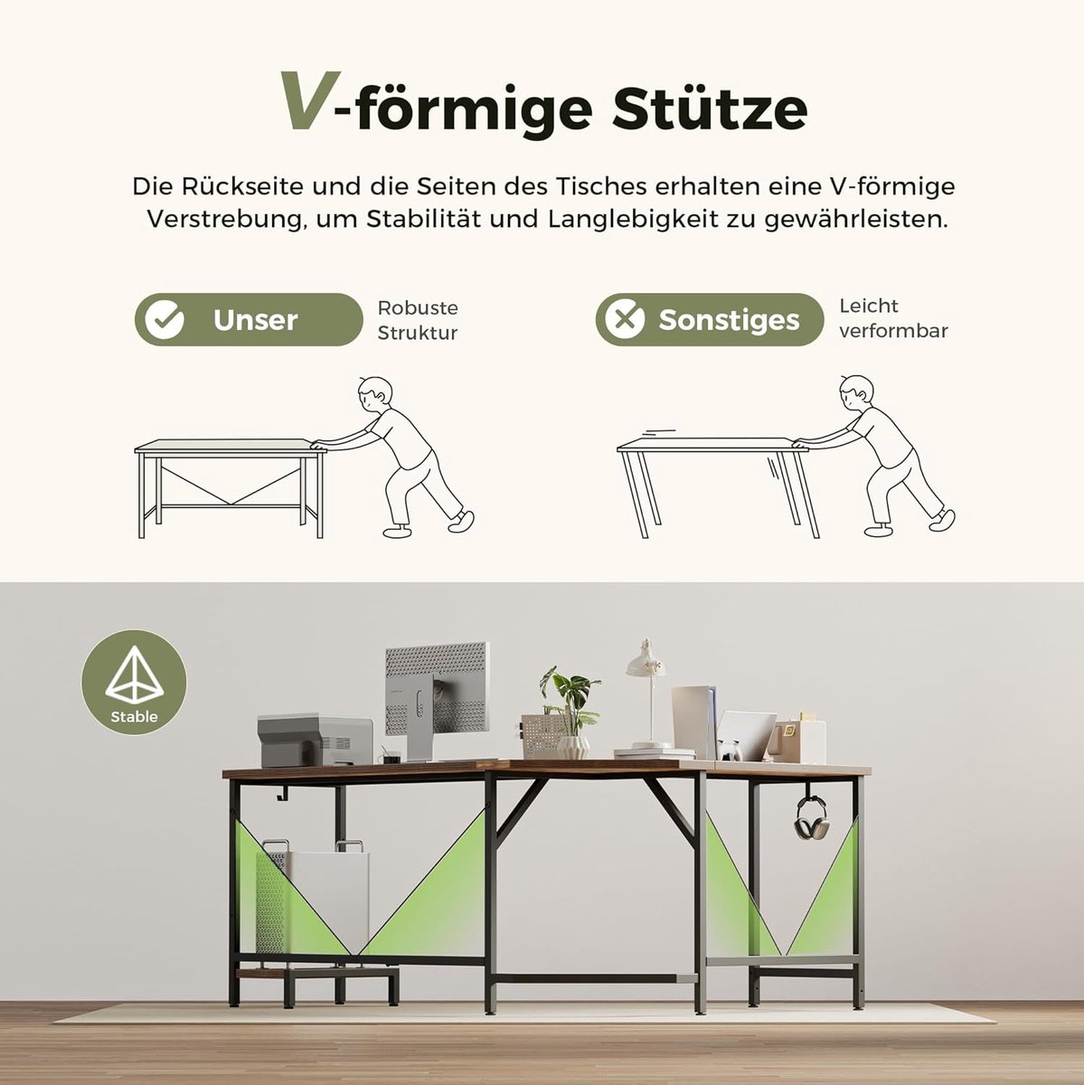 Computer Hoekbureau L-vormig 170 cm – Tasal Furniture® Modern Bruin Gaming Bureau met Stabiel Stalen Frame, Groot Werkblad, CPU-standaard & Accessoires – Ideaal voor Thuiskantoor of Gamer Setup – FSC Hout