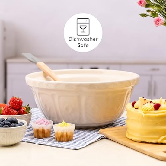 Mengkom 29 cm - Crème, 4 L, Hoge Kwaliteit, Schokbestendig Keramiek, Perfect voor Brood-, Taart- en Pizzadeeg — afbeelding 4