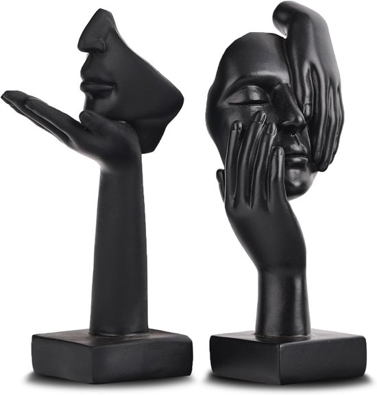 Set de 2 statues penseur noires - Sculptures abstraites pour une décoration intérieure moderne - Décoration de table minimaliste pour salon ou bureau