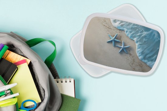 Lunch Box Wit - Lunch Box Étoile de Mer - Sable - Mer - Blauw - Lunch Box 18x12x6 cm - Lunch Box Pain - Boîtes à pain pour Enfants et Adultes