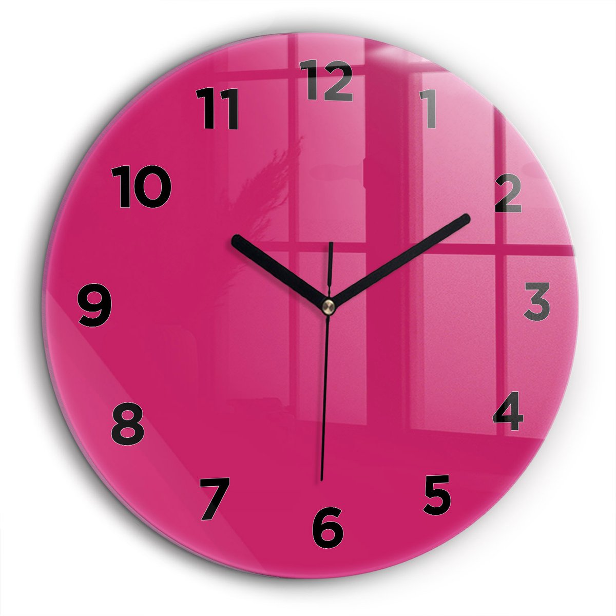 Wallfluent Wandklok - Roze Ronde Glazen Wandklok - 60 cm x 60 cm - Roze Wandklok - Zwarte Handen - Wandklok Met Cijfers - Wandklok Glas Woonkamer - Ronde Glas Klok - Scandinavisch Wandklok - Ronde Glazen Klok