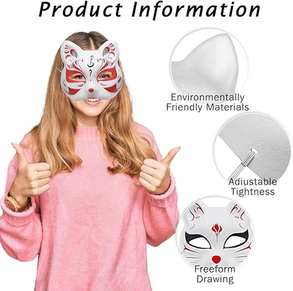 Draupnir 10x Kattenmaskers Om Te Beschilderen – Wit Papieren Masker Met Kunstvacht & Oogmesh – DIY Voor Halloween, Carnaval & Cosplay – 19x16.5 Cm